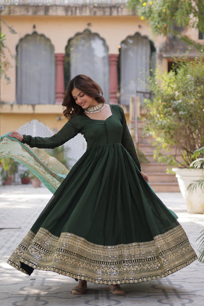 Glimmering Gown With Work Dupatta