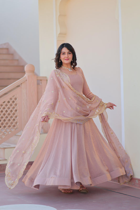 Chiffon Multi Embroidered Gown & Dupatta Set