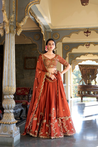 Rust Radiance Lehenga with Golden Touch