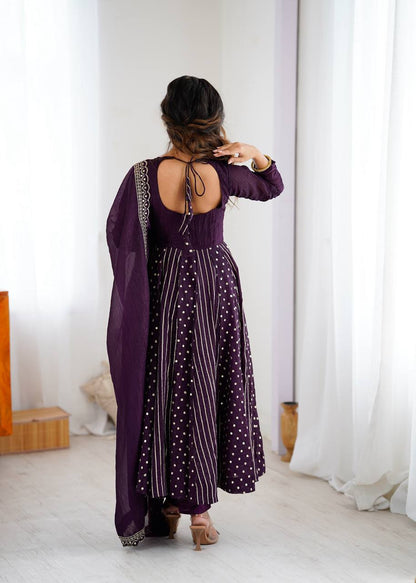 Purple Embellished Anarkali Gown Set