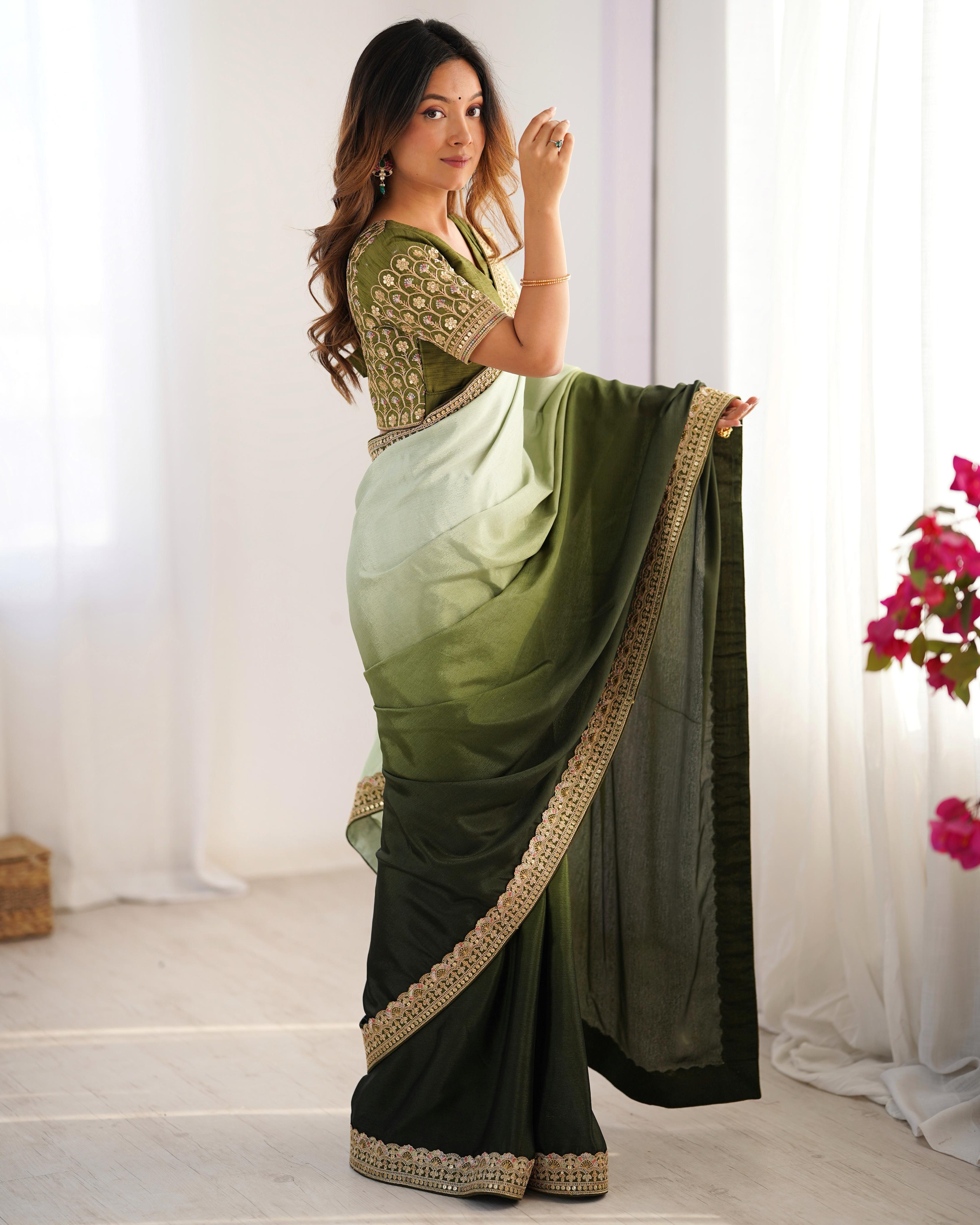 Dual Shaded Bloom Chinon Silk Saree