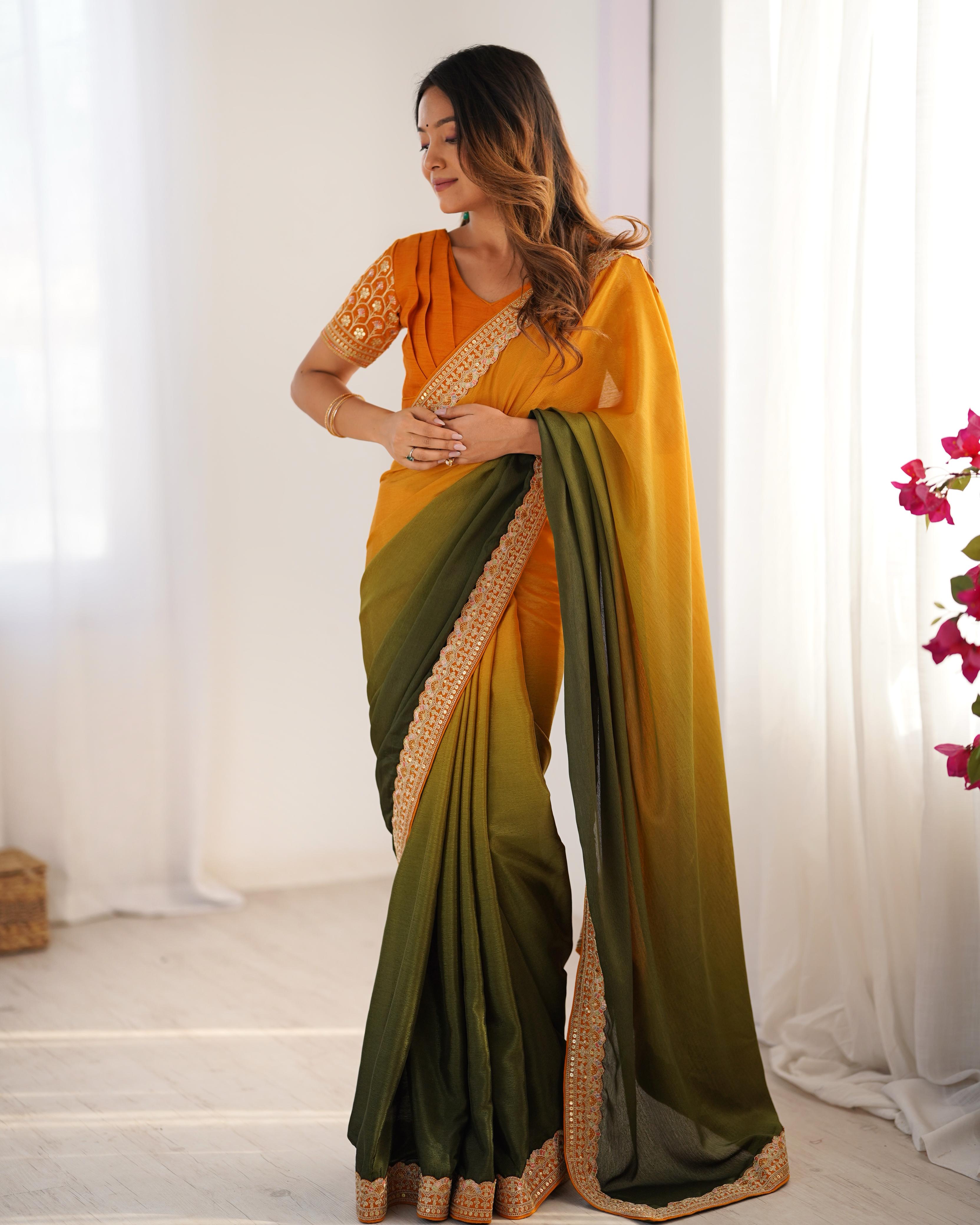Dual Shaded Bloom Chinon Silk Saree