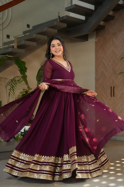 Blooming Gown Set with Embroidered Sequins-work