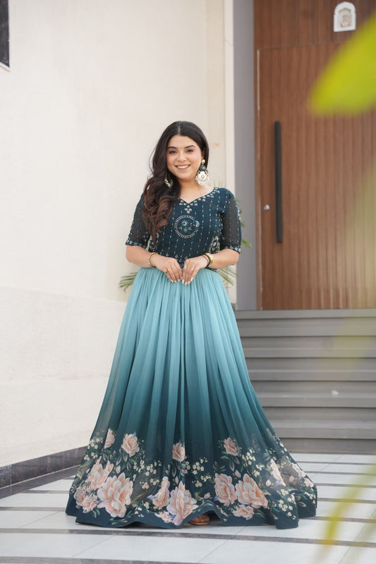 Floral Bloom Gown with Bead Embellishments