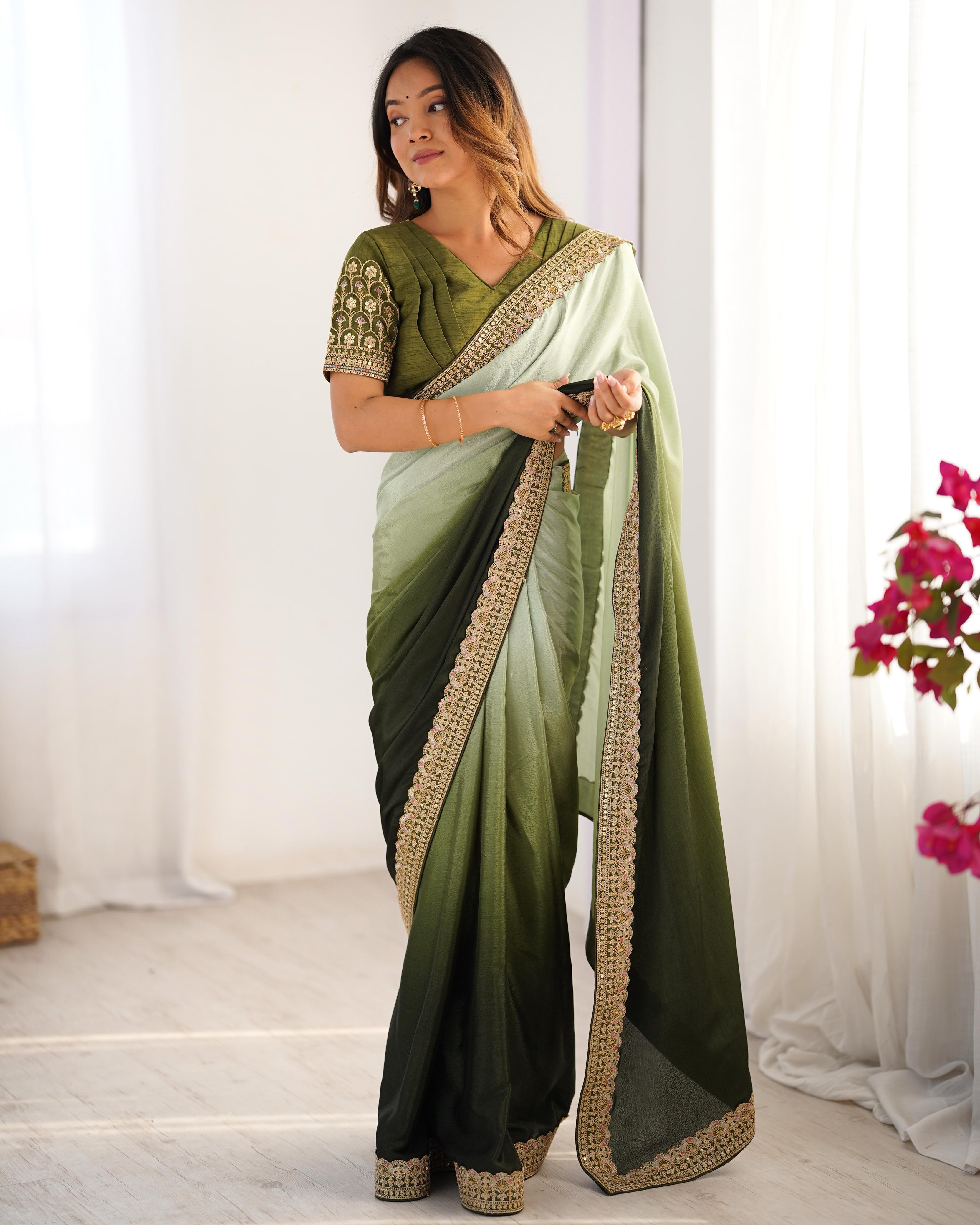 Dual Shaded Bloom Chinon Silk Saree