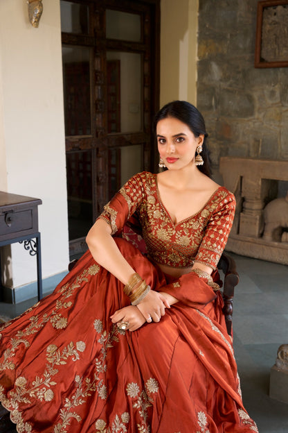 Rust Radiance Lehenga with Golden Touch