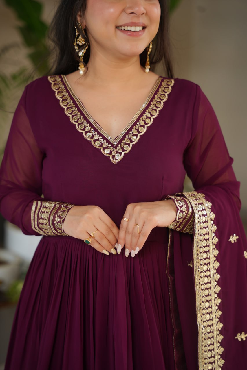 Blooming Gown Set with Embroidered Sequins-work